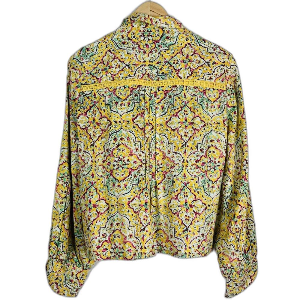 Anthropologie Pilcro Pintuck Peasant Blouse Yellow Floral Lace Trim Size S - Picture 10 of 16